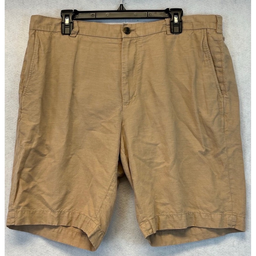 BROOKS BROTHERS 346 Men's Shorts 38 Tan Linen Cotton Blend Flat Front‎ Chinos